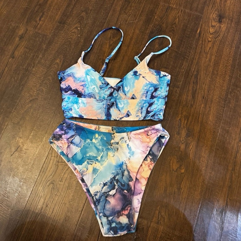Colorful Marble Print Bikini Set size medium